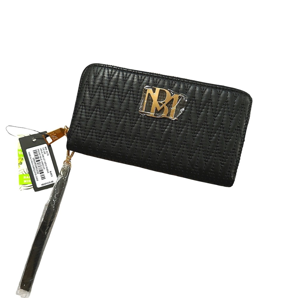 Badgley Mischka Wristlet Wallet OS Black Quilted Phone Pocket Chic Elegant